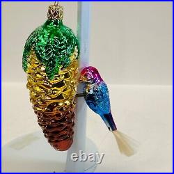 Vintage German Ornament Pinecone with Bird Blown Glass Sugar Glitter as is