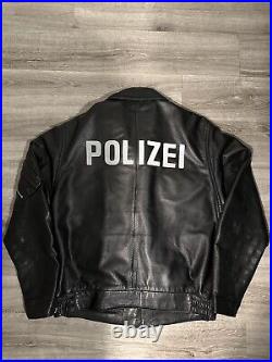 Vintage German Polizei Police Leather Bomber Jacket Motorcycle Vetements Style