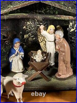 Vintage German Putz Christmas Nativity Set Pre 1940s