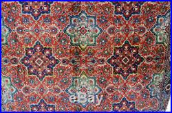 Vintage German Red Blue Bohemian Tribal Area Rug Runner, Deutsch Kilim Carpet