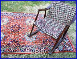 Vintage German Red Blue Bohemian Tribal Area Rug Runner, Deutsch Kilim Carpet