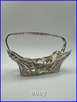 Vintage German Silver Decorative Basket with Floral Design 1800s