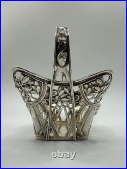 Vintage German Silver Decorative Basket with Floral Design 1800s