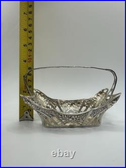 Vintage German Silver Decorative Basket with Floral Design 1800s