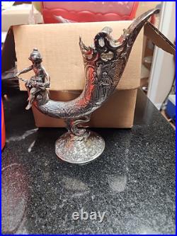 Vintage German Silver Vase Hand Chased & Repousse Rococo style Cornucopia 800