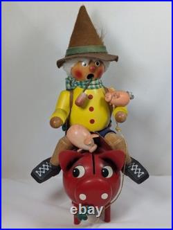 Vintage German Smoker Incense Burner Riding A Pig Piggy Bank Rare