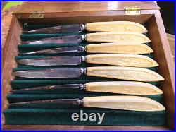 Vintage German Steak knife set Alaskan Eskimo scenes carved in handles