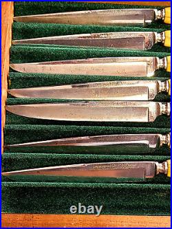 Vintage German Steak knife set Alaskan Eskimo scenes carved in handles