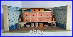 Vintage German Toy Kitchen Diorama with Apothecary Drawers & Groceries (#1)