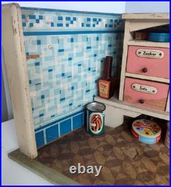 Vintage German Toy Kitchen Diorama with Apothecary Drawers & Groceries (#1)
