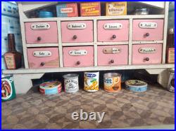 Vintage German Toy Kitchen Diorama with Apothecary Drawers & Groceries (#1)
