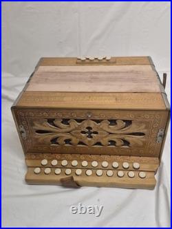 Vintage German Venezia Button Accordion, Steel Reeds, Antique Accordion