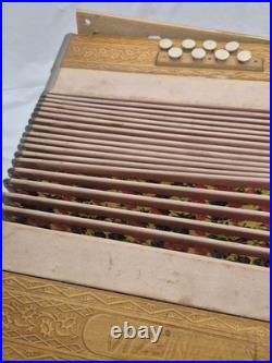 Vintage German Venezia Button Accordion, Steel Reeds, Antique Accordion