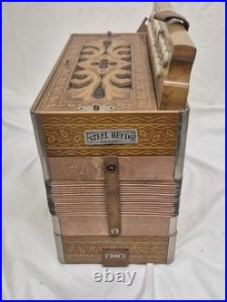 Vintage German Venezia Button Accordion, Steel Reeds, Antique Accordion