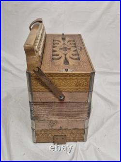 Vintage German Venezia Button Accordion, Steel Reeds, Antique Accordion