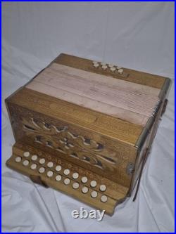 Vintage German Venezia Button Accordion, Steel Reeds, Antique Accordion