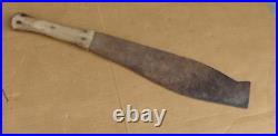 Vintage German machete tool W&B Crossed, antique knife Primitive rusty harvest
