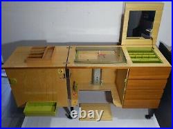 Vintage Horn Nah Collection German Sewing Cabinet Table Mid Century Modern Teak