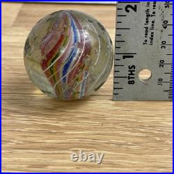 Vintage Large Antique German Swirl Glass Shooter Marble with Gold Paw Stand