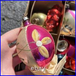 Vintage Lot Of Mercury Glass Hand Made German Christmas Ornaments Bells Santa
