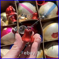 Vintage Lot Of Mercury Glass Hand Made German Christmas Ornaments Bells Santa