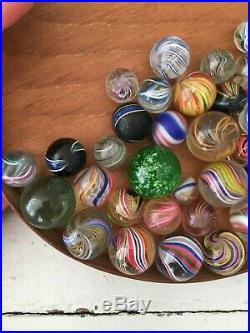 Vintage Marble Lot 58 German Handmade Marbles Lutz Mica Onionskin Indian Antique
