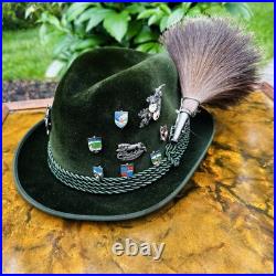 Vintage Mayser Tyrolean Gamsbart Hat, Bavarian Hat withSeveral Pins, West Germany Vintage Mayser Tyrolean Gamsbart Hat, Bavarian Hat withSeveral Pins, West Germany