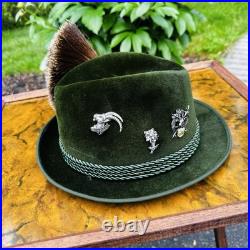 Vintage Mayser Tyrolean Gamsbart Hat, Bavarian Hat withSeveral Pins, West Germany Vintage Mayser Tyrolean Gamsbart Hat, Bavarian Hat withSeveral Pins, West Germany