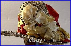 Vintage Medium Bonnet For Antique French Or German Doll, Gorgeous