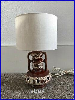 Vintage Mid Century 60/70s West German Pottery Brown Fat Lava Ceramic Table Lamp