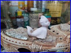 Vintage Old Antique Aquarium Fishbowl German Ceramic Bisque Baby Mermaid