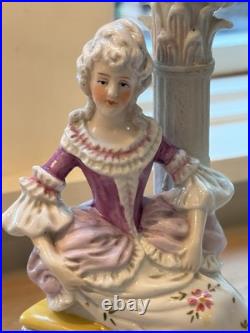 Vintage Pair Antique German Porcelain Boudoir Lamps Gentleman & Lady c. 1925