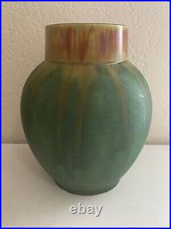 Vintage Possibly Antique German Green & Brown Glazed Art Pottery Vase