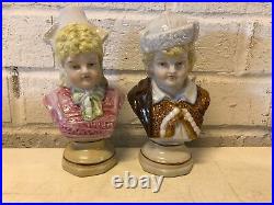 Vintage Possibly Antique German Porcelain Pair of Childern Head Busts