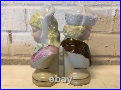 Vintage Possibly Antique German Porcelain Pair of Childern Head Busts