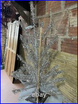 Vintage Stainless Aluminum 4ft Christmas Tree With Antique German Cast Iron Base