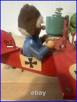 Vintage Steinbach German Smoker music box Red Baron in his Fokker Dr. 1 triplane