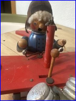 Vintage Steinbach German Smoker music box Red Baron in his Fokker Dr. 1 triplane