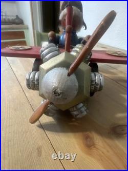Vintage Steinbach German Smoker music box Red Baron in his Fokker Dr. 1 triplane