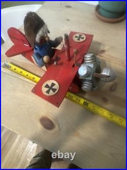 Vintage Steinbach German Smoker music box Red Baron in his Fokker Dr. 1 triplane