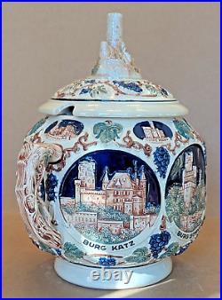 Vintage Stoneware GERZ German Ceramic Tureen Punch Bowl 8 Piece Set with Castles Vintage Stoneware GERZ German Ceramic Tureen Punch Bowl 8 Piece Set with Castles