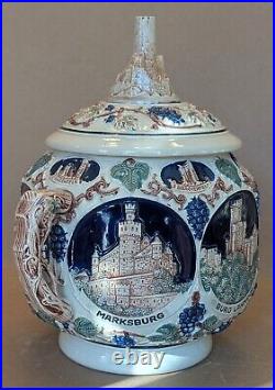 Vintage Stoneware GERZ German Ceramic Tureen Punch Bowl 8 Piece Set with Castles Vintage Stoneware GERZ German Ceramic Tureen Punch Bowl 8 Piece Set with Castles