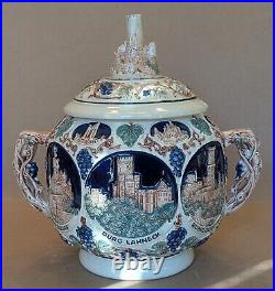 Vintage Stoneware GERZ German Ceramic Tureen Punch Bowl 8 Piece Set with Castles Vintage Stoneware GERZ German Ceramic Tureen Punch Bowl 8 Piece Set with Castles