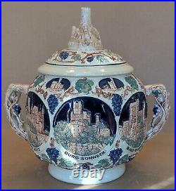Vintage Stoneware GERZ German Ceramic Tureen Punch Bowl 8 Piece Set with Castles Vintage Stoneware GERZ German Ceramic Tureen Punch Bowl 8 Piece Set with Castles