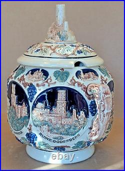 Vintage Stoneware GERZ German Ceramic Tureen Punch Bowl 8 Piece Set with Castles Vintage Stoneware GERZ German Ceramic Tureen Punch Bowl 8 Piece Set with Castles
