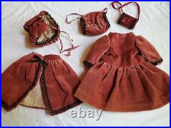 Vintage Velveteen Outfit German French Antique Dolls Dress Cape Bonnet Muffs