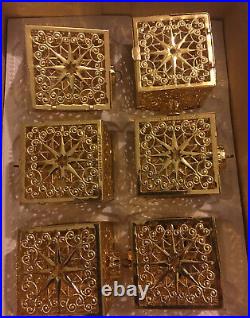 Vintage West German Tin/ Alum. Christmas Ornaments 6pk Cubes GOLD Perfect Cond