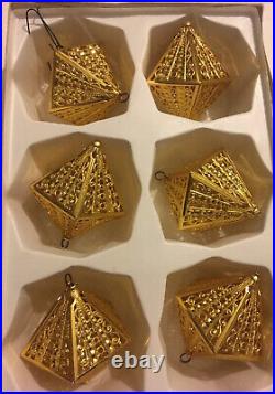 Vintage West German Tin/ Alum. Christmas Ornaments 6pk DIAMGOLD Perfect Cond