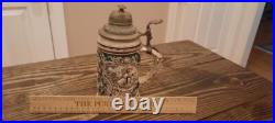 Vintage/antique 8inch German Beer Stein With Pewter Lid Green Cream Child Dog