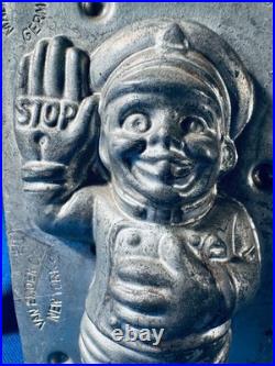 Vintage antique German chocolate mold Policeman Stop traffic Van Emden Co, N. Y